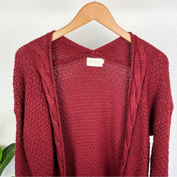 Dreamers Cable Knit Braided Open Cardigan Size  M in Burgundy - Picture 5 of 11